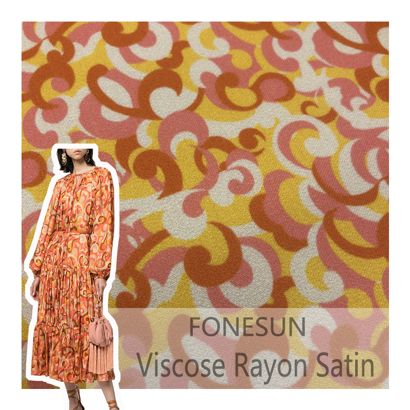 Custom printing 50D60S Viscose Rayon Satin fabirc