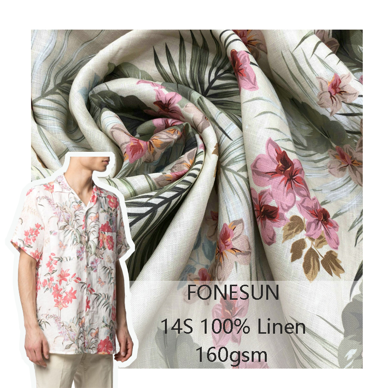 Custom digital printing 14S 150GSM 100% Linen Fabric Chinese factory