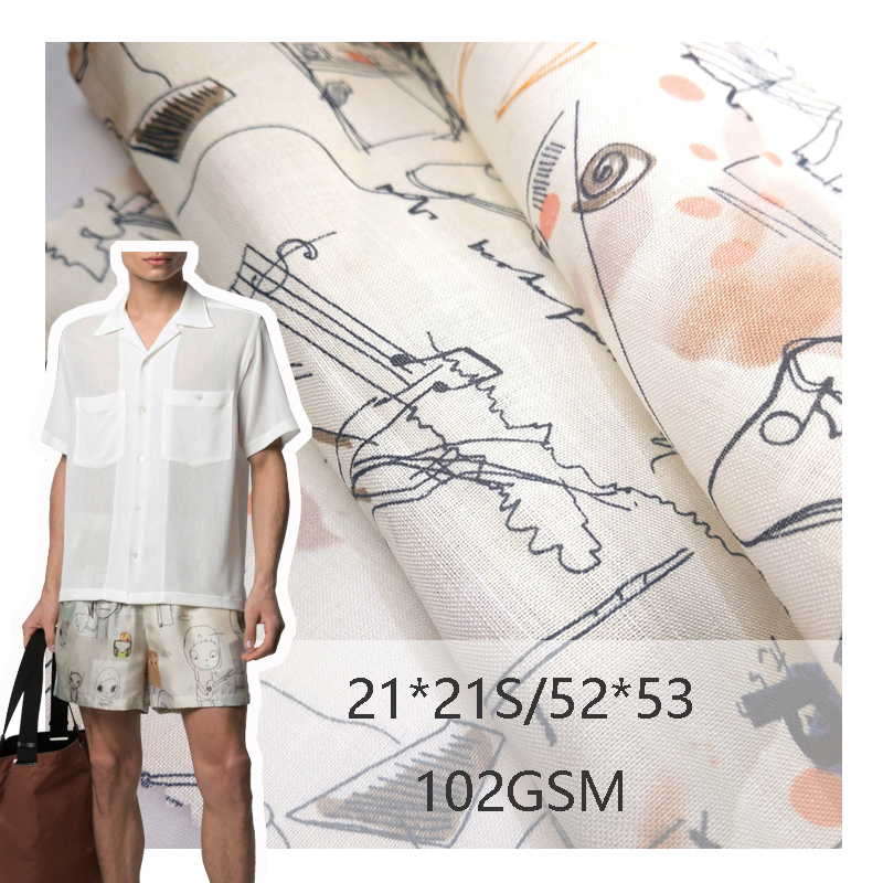 21*21s/52*53 Custom digital printing 21S 102GSM 100% Pure Linen Soft Fabric Textile