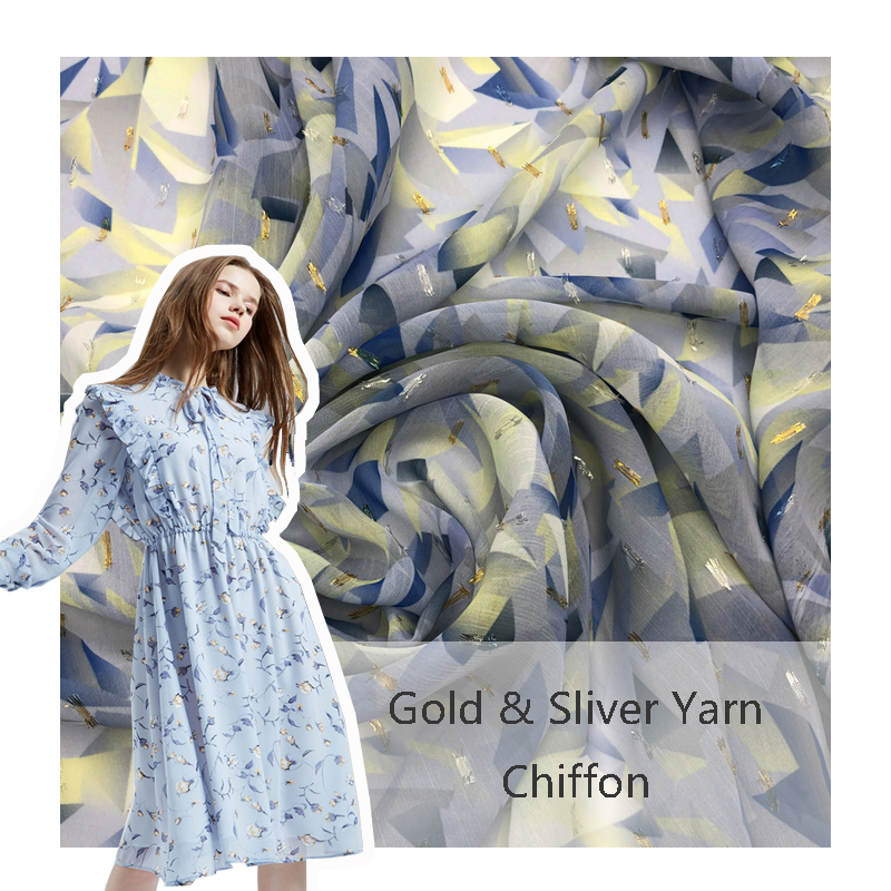 Custom 100% Polyester Printed Chiffon Beautiful Design Chiffon Fabric with Purl