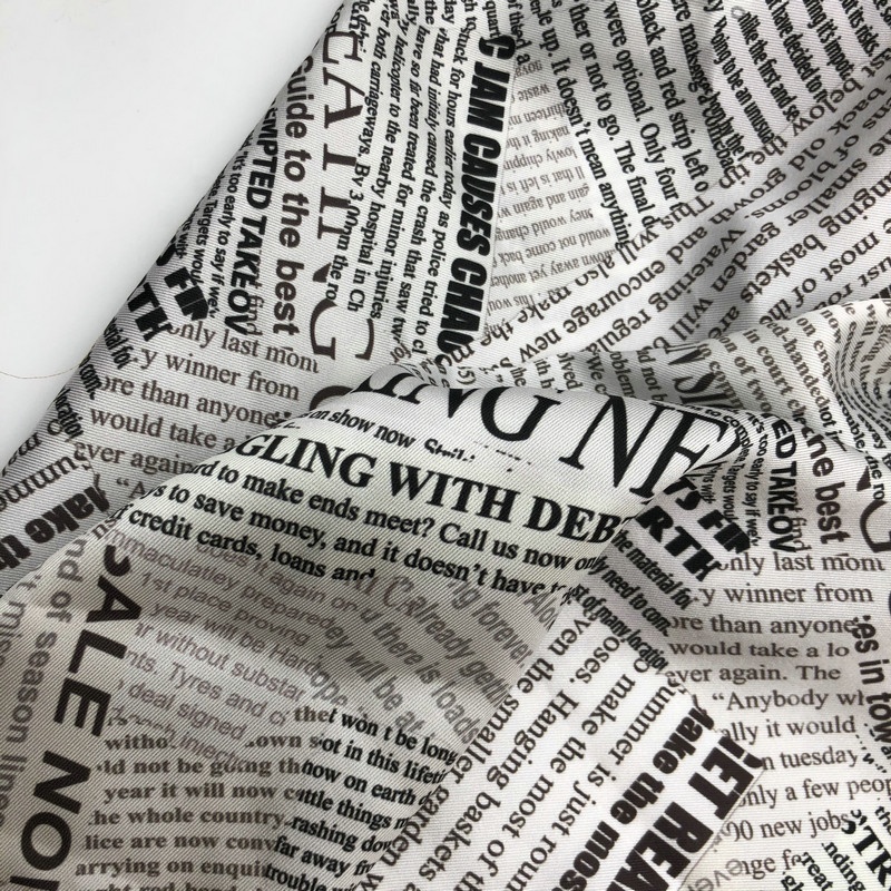 Polyester Twill Satin Silky Fabrics Provide Customer Service Newspaper Designs Digital Printing Dress Woven Garment Home Textile